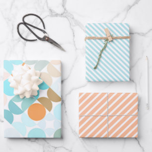 Chic Aqua Blue Coral Orange Circles Art Pattern Wrapping Paper Sheet