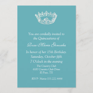 Chic Aqua Blue Crown Quinceañera Invitation