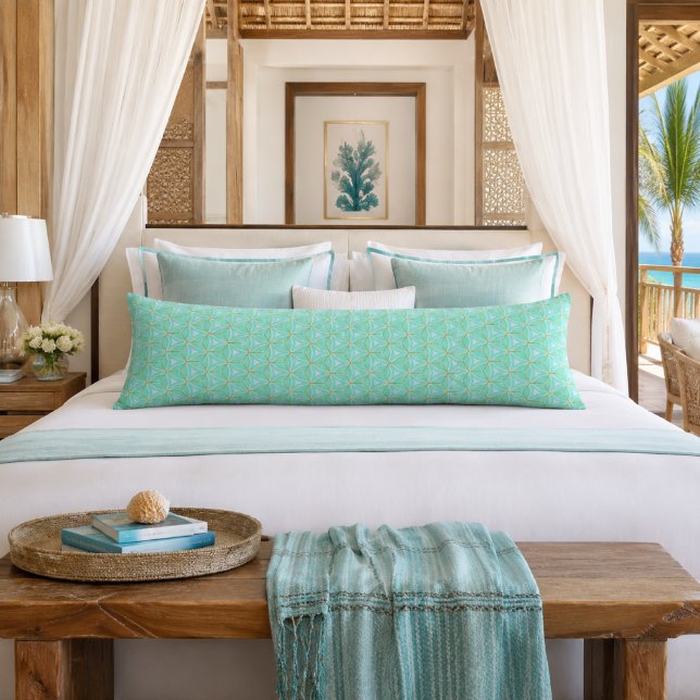 Chic Aqua Blue Gold Geometric  Body Cushion (Contemporary Chic Turquoise Blue and Gold Body Pillow )