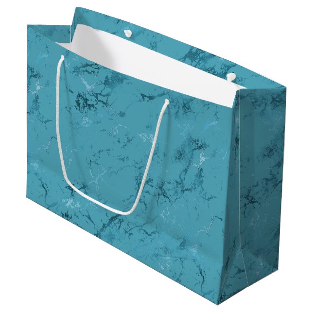 Chic Aqua Blue Marble Wedding Large Gift Bag (Front Angled)