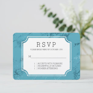 Chic Aqua Blue Marble Wedding RSVP Card