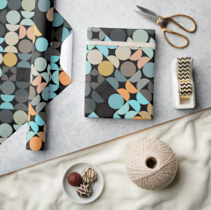 Chic Aqua Blue Rust Orange Circles Art Pattern Wrapping Paper