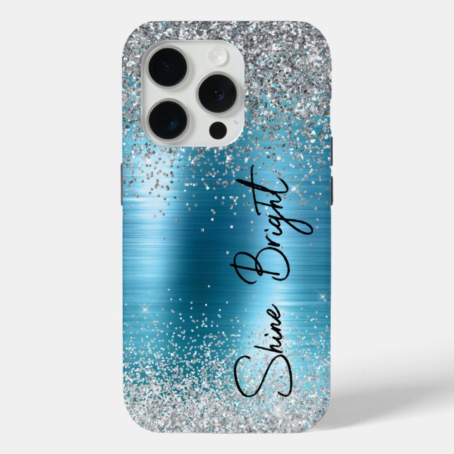 Chic Aqua Blue Silver Glitter Sparkle Case-Mate iPhone Case (Back)