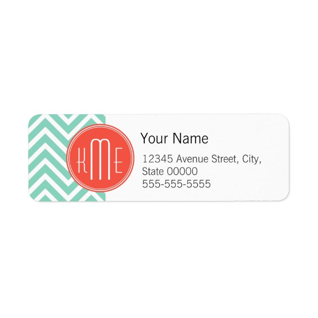 Chic Aqua Green Chevron and Orange Custom Monogram (Front)