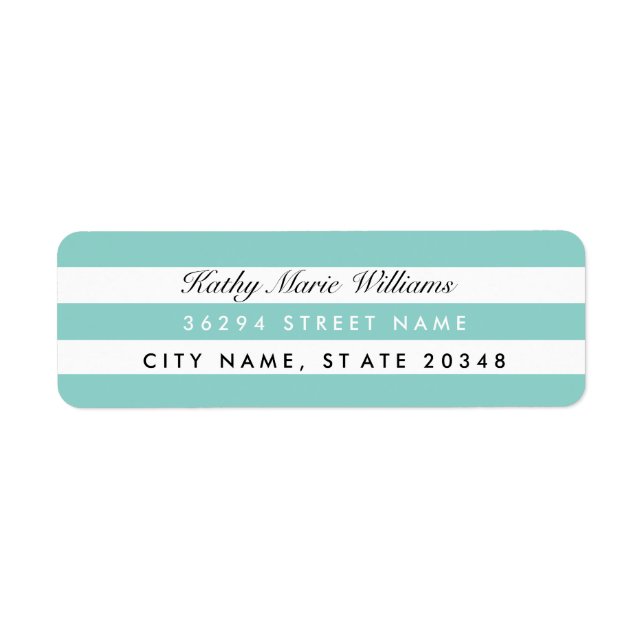 Chic Aqua Striped Address Labels (Front)