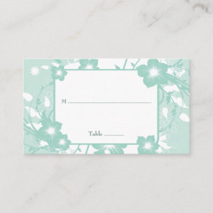 Chic aqua teal floral swirls wedding place card