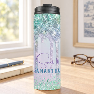 Chic aqua Unicorn Glitter birthday monogram Thermal Tumbler
