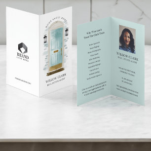 Chic Aqua Watercolor Front Door Photo & Services Business Card