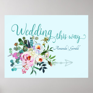 Chic Aquamarine Wedding This Way Arrow Sign
