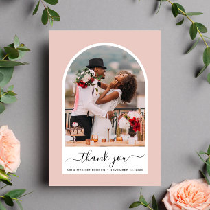 Chic Arch Photo Blush Pink Wedding Thank You Card