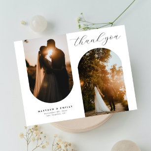 Chic Arch Photo Collage Minimal Wedding Thank You Postcard