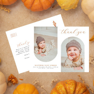 Chic Arch Photo Collage Minimalist Baby Thank You Postcard