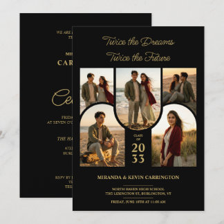 Chic Arched Collage Double Grads Twins TMF26 Invitation