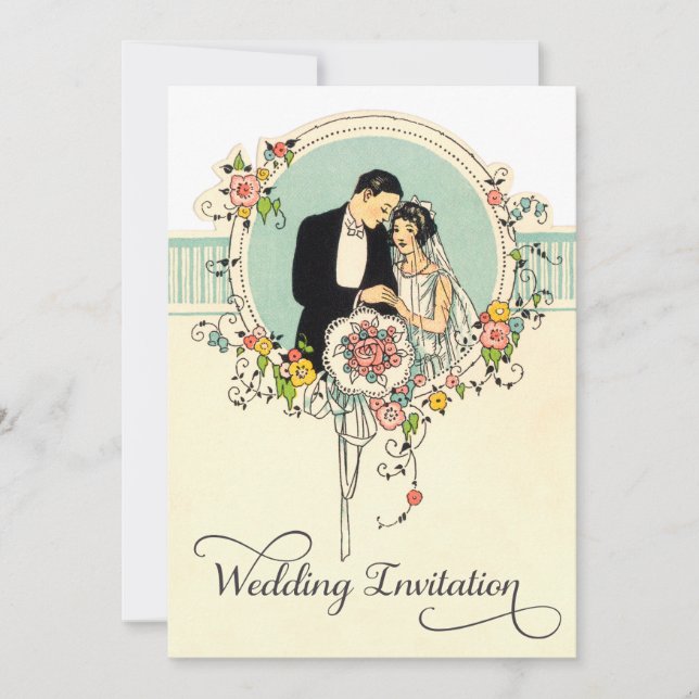 Chic Art Deco 1920's Bride & Groom Wedding Invitation (Front)