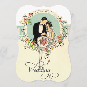 Chic Art Deco 1920's Bride & Groom Wedding Invitation