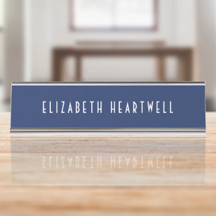Chic Art Deco Typography Navy Blue Desk Name Plate