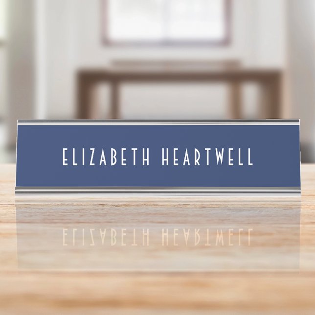 Chic Art Deco Typography Navy Blue Desk Name Plate (Creator Uploaded)
