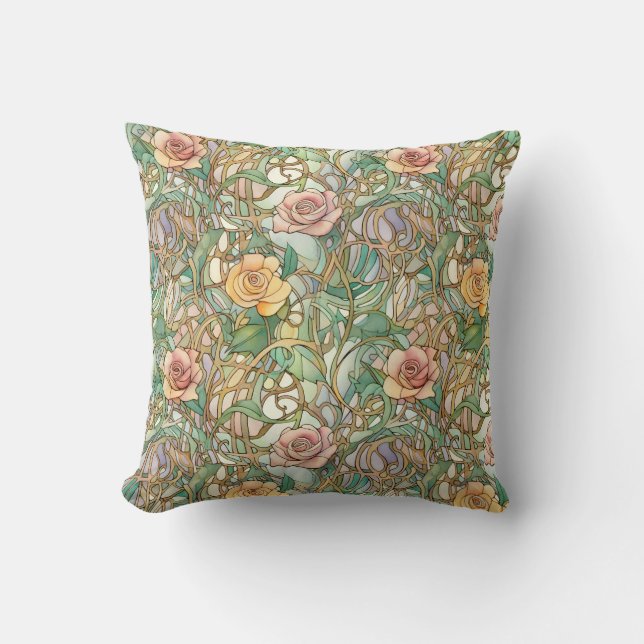 Chic art nouveau roses cushion (Front)