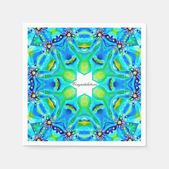 Chic Artistic Mandala Artwork in Aqua Colours Napkin (Front)