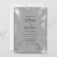 Chic Artsy Silver Grey Leaf Glitter Border Wedding