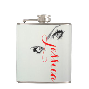 Chic Artsy Woman's Eyes Personalised Hip Flask