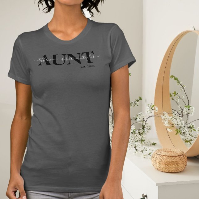 Chic Aunt with Kids Names Year T-Shirt (Creator Uploaded)