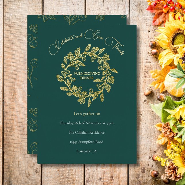 Chic Autumn Berry Wreath Dark Teal Gold Script (Creator Uploaded)