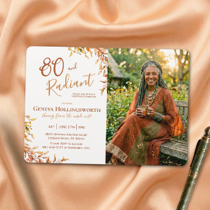 Chic Autumn Boho 80th Birthday Milestone Photo Invitation