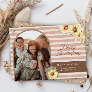 Chic Autumn Fall Floral Arch Happy Thanksgiving Holiday Card