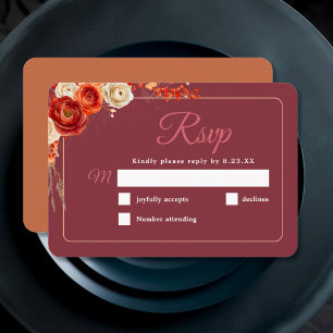 Chic Autumn Fall Floral Orange Terracotta Wedding RSVP Card