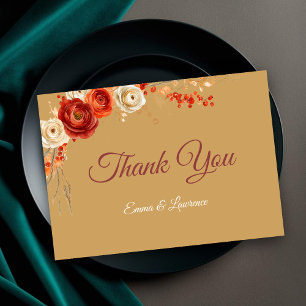 Chic Autumn Fall Floral Orange Terracotta Wedding Thank You Card