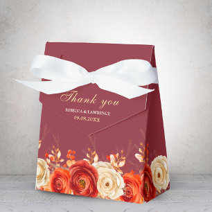 Chic Autumn Floral Orange rust Terracotta Wedding Favour Box