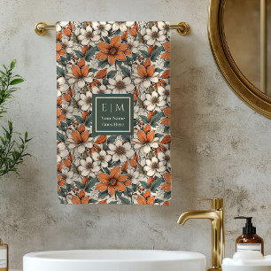 Chic Autumn Florals Olive Green Custom Bath Towel