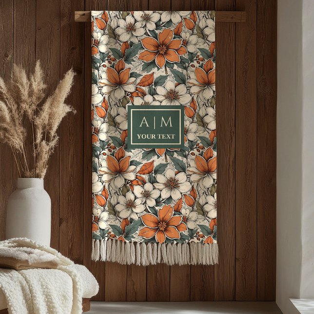 Chic Autumn Flowers Pastel Green Rust Colors  Fleece Blanket (Cute Autumn Flowers Pastel Green Rust Colors Blanket

)