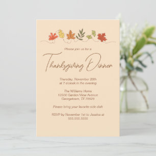 Chic Autumn Leaves Thanksgiving Dinner Party Invitation