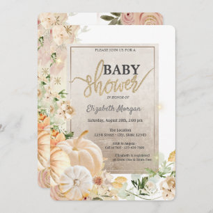 Chic Autumn Pumpkins Flowers Baby Shower  Invitation