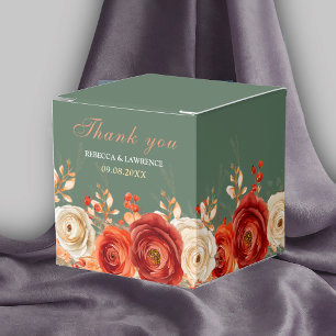 Chic autumn sage orange floral wedding favour box