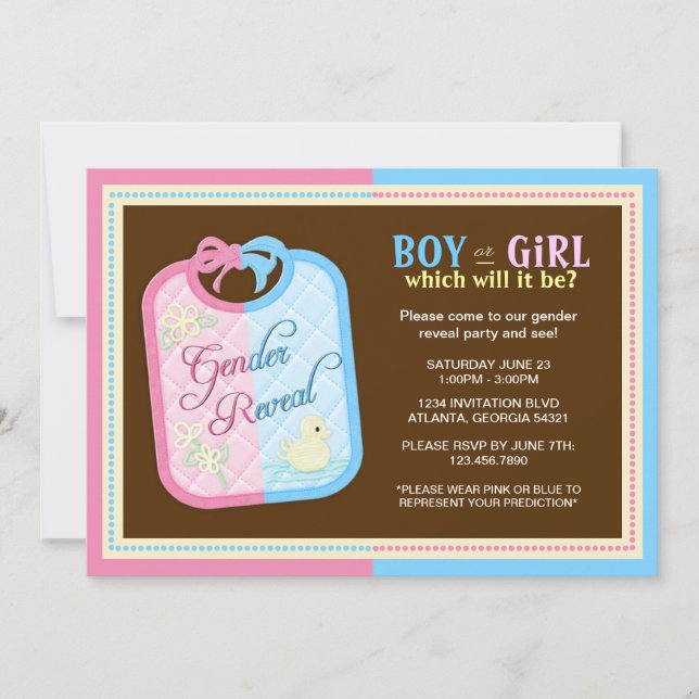 Chic Baby Bib Gender Reveal Party Invitation (Front)