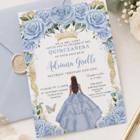 Chic Baby Blue Flowers Brown Princess Quinceañera