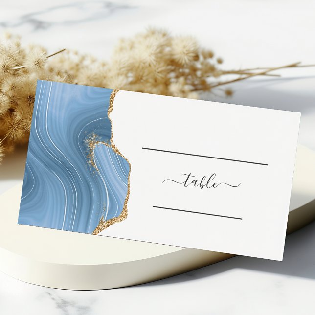 Chic Baby Blue Gold Agate Wedding Table Place Card (Creator Uploaded)