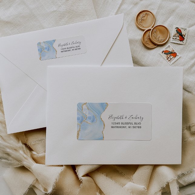 Chic Baby Blue Gold Wedding Return Address (Creator Uploaded)
