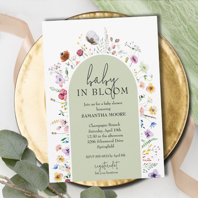 Chic Baby in Bloom Sage Baby Shower Invitation (Baby in Bloom green baby shower invitations, INSTANT DOWNLOAD and/or PRINTED)