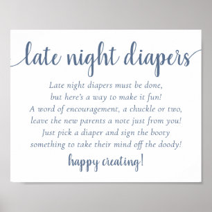 Chic Baby Shower   Dusty Blue Late Night Diapers Poster