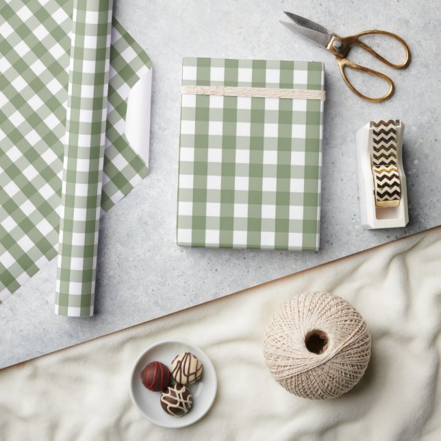 Chic Baby Shower Green Gingham & Plaid Pattern Wrapping Paper (Crafts)