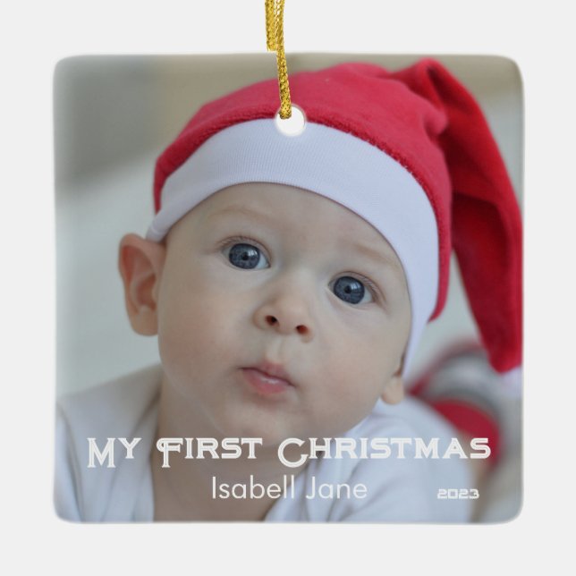 Chic Baby's First Christmas Newborn Photo  Ceramic Ornament (Front)