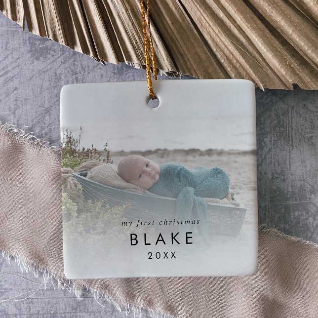 Chic Baby's First Christmas Newborn Photo Ceramic  Ornament (Creator Uploaded)