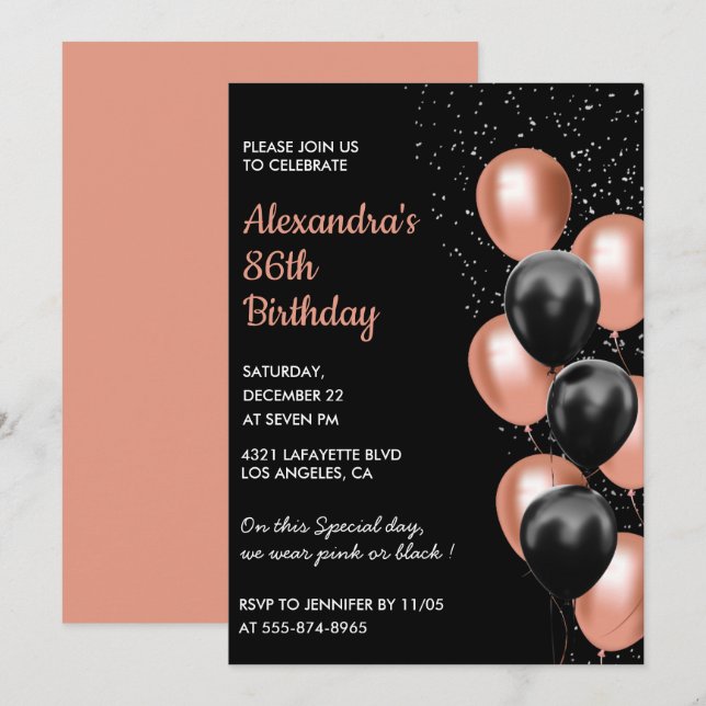 Chic Balloon 86th birthday invitation  (Front/Back)