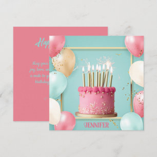 Chic Balloons & Candlelit  Editable Birthday cake Card
