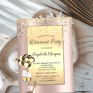 Chic Balloons,Gold Confetti Rose Gold Retirement Invitation