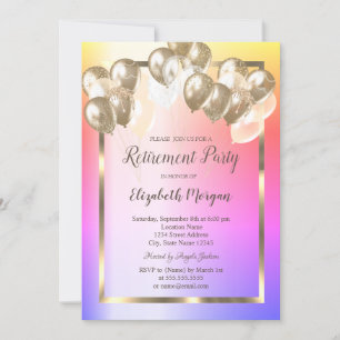 Chic Balloons,Gold Frame,Ombre Retirement  Invitation